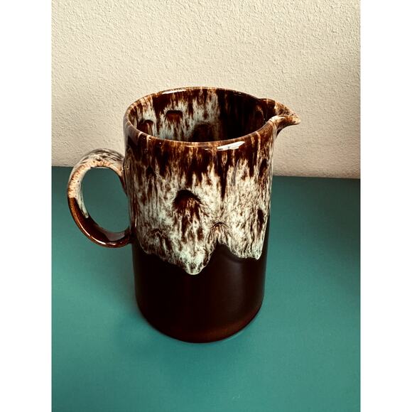 Vintage Pottery Stoneware Pitcher - Brown Salt Drip Glaze, Retro Dishware - Picture 5 of 10